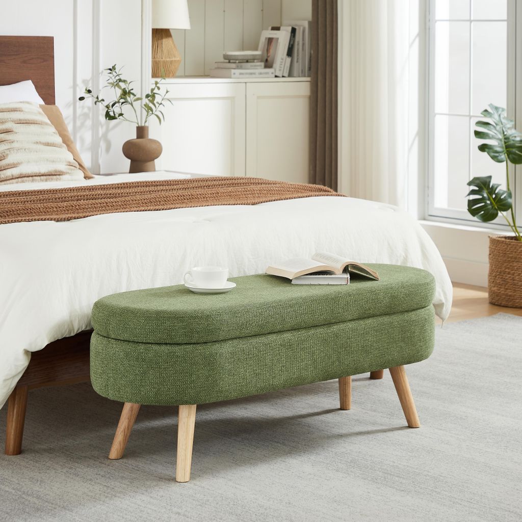Clinvia Bench with Storage Space,110 cm lange Bank mit Stauraum, moderne Bank mit Stauraum und Chenille-Bezug, Schuhewechseln, geeignet für Schlaf...