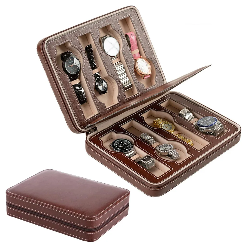 Rangement montres portable pour collectionneur avec 8 places en cuir noir