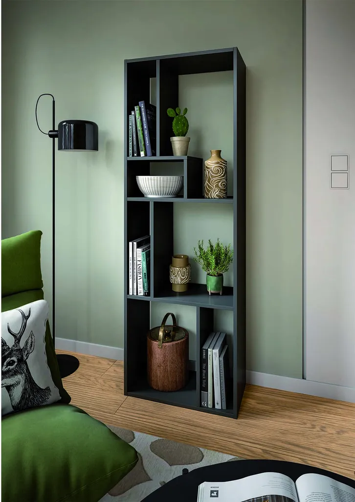 Bibliothèque Tommy 7 Cases Grise Structure Robuste et Design Compact - 8