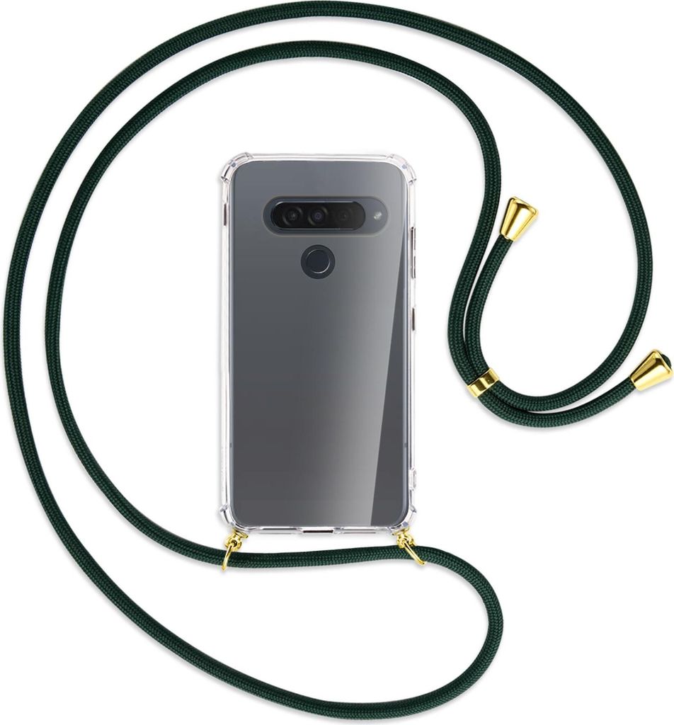 Handykette Backcover-Schutzhülle mit Band (Metall goldfarben) für LG G8S ThinQ - dunkelgrün