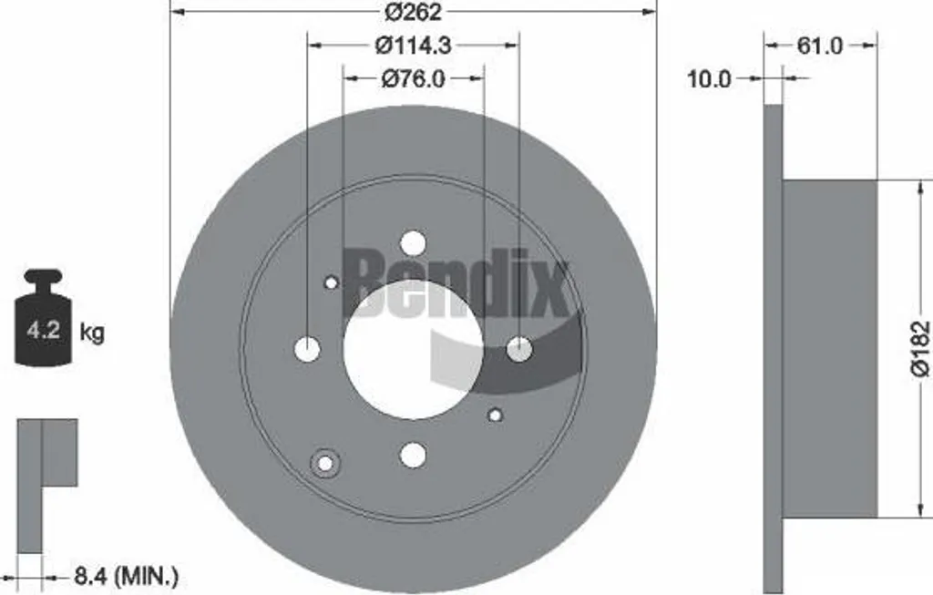 Disque de frein arrière BENDIX pour Hyundai Matrix et Kia Magentis