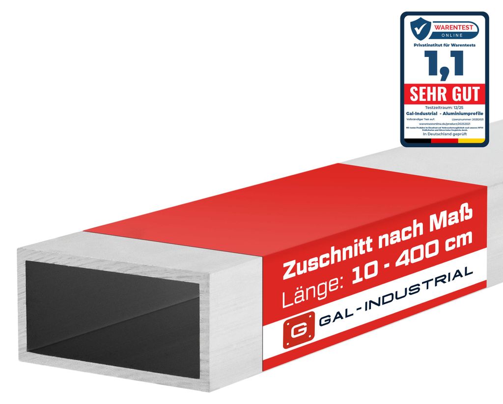 GAL-INDUSTRIAL | Alu rechteckrohr - 60x20x2mm – 30cm - Zuschnitt nach Maß
