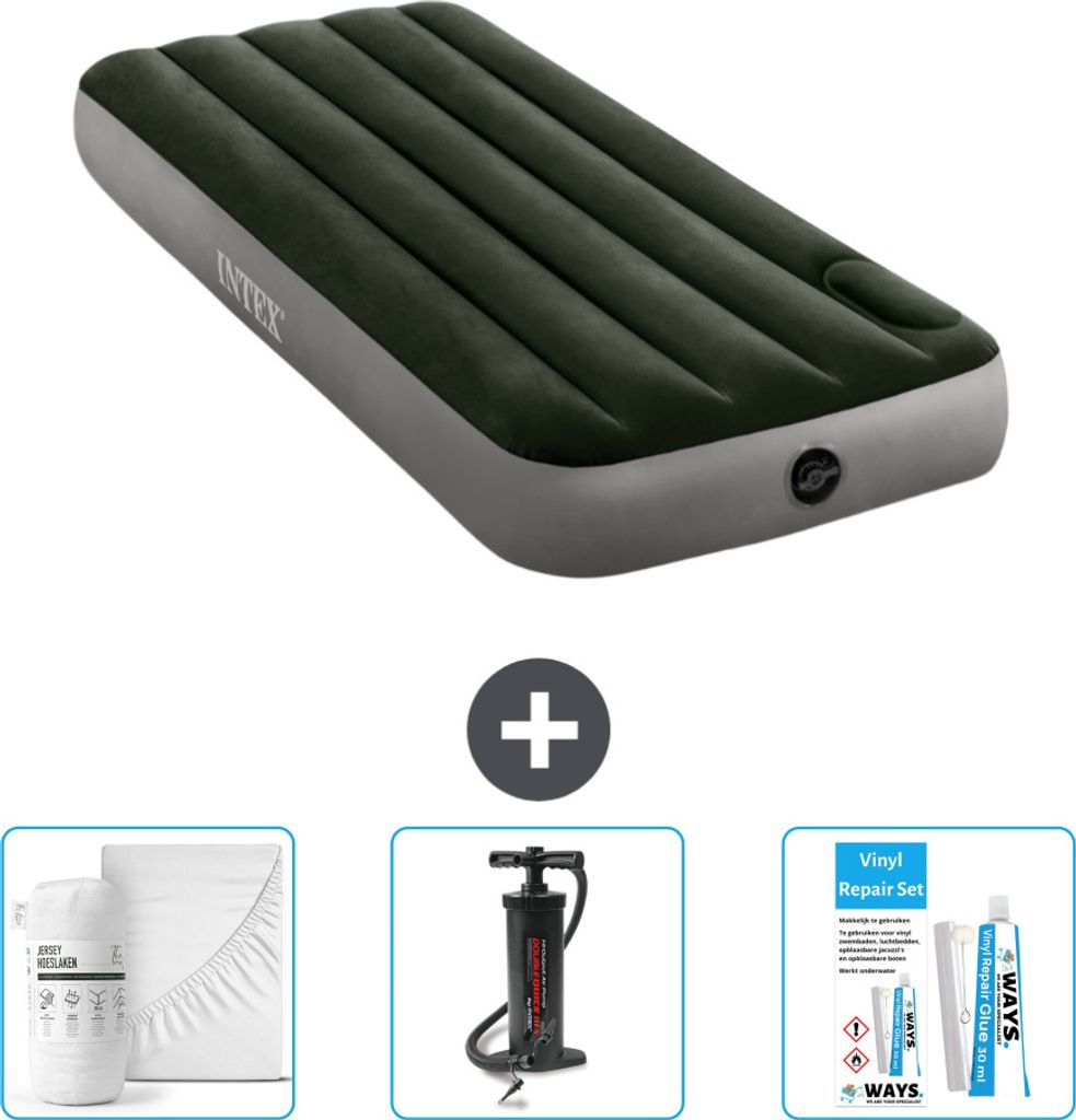 Intex Luftbett - 1 Person - 76 x 191 x 25 cm - Grün - Spannbettuch - Pumpe en Reperaturset