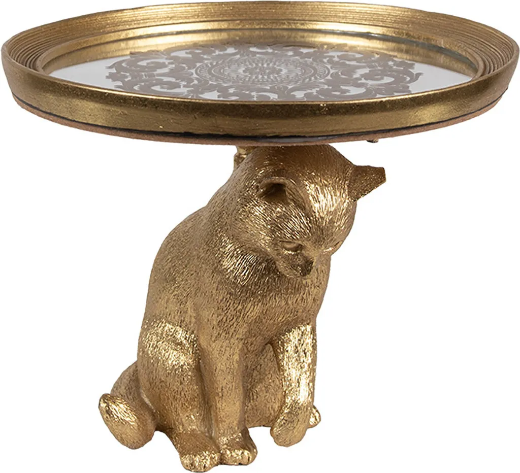Vide-poche chat doré pour entrée et salon - Déco Clayre & Eef 20 cm