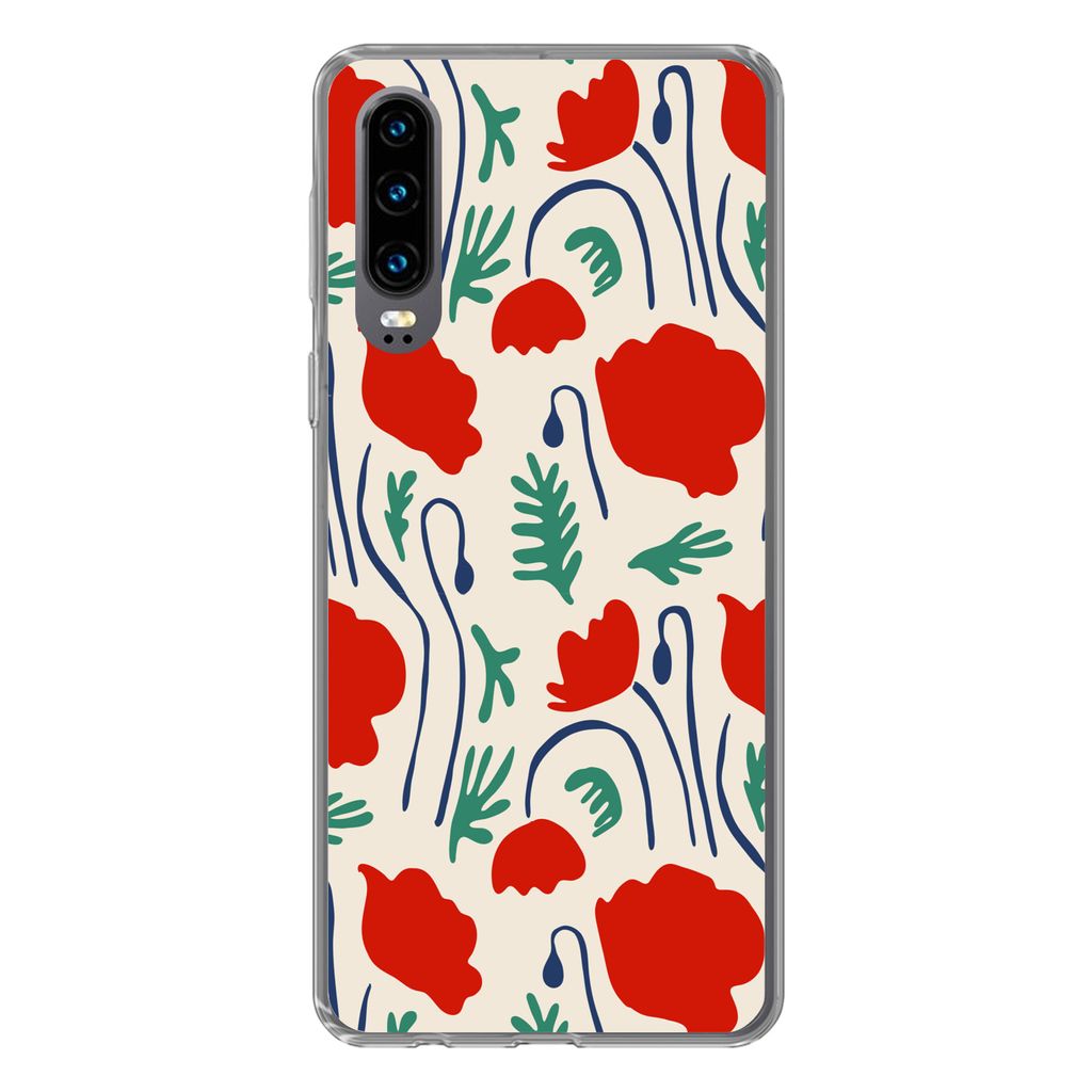 MuchoWow Handyhülle Schutzhülle Hülle für Huawei P30 Blumen - Rose - Muster Silikon Softcase Handy Hülle - Kartenbesitzer