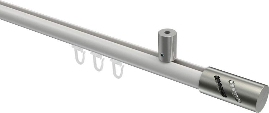Interdeco Innenlaufstange / Gardinenstange mit Innenlauf Weiß / Edelstahl-Optik, Typ Sonius Zoena (Glitzerzylinder) Deckenmontage, 20 mm Ø 1-läu...