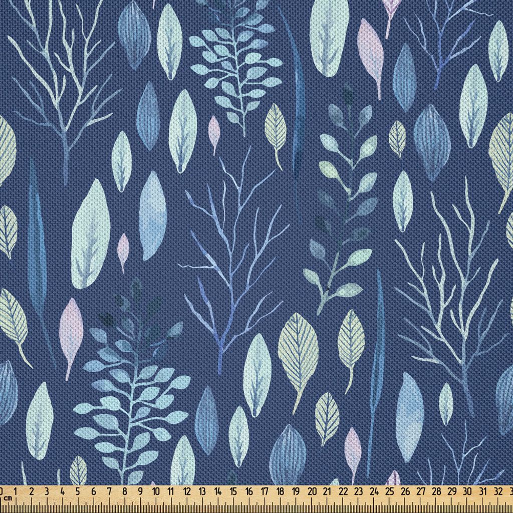 ABAKUHAUS Blau Satin Stoff als Meterware, Aquarell-Art-Blumenelement-Kraut-und Blatt-Pastell botanisch, 10 M (148 x 1000 cm), Blasses Violett Hellblau