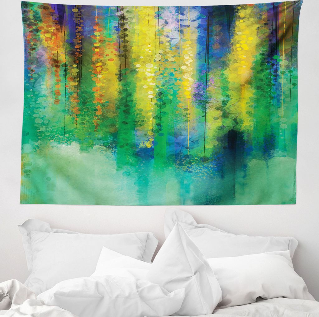 ABAKUHAUS Abstrakt Wandteppich, Frühlingsblumen aus Weiches Mikrofaser Stoff Waschbar ohne Verblassen Digitaldruck, 150 x 110 cm, Grün Gelb