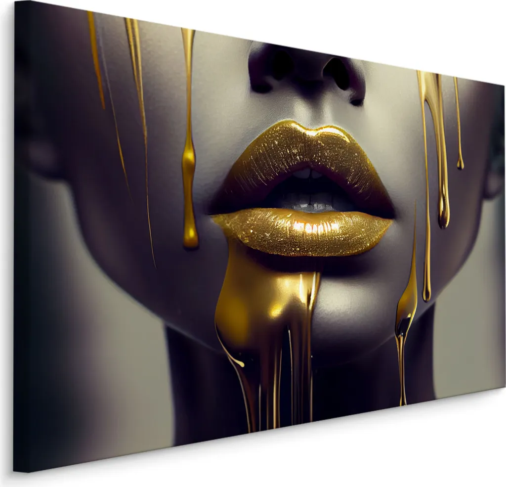 Quadro Moderno Labbra Oro Muralo 70x50 - Decorazione Parete Donna 3D
