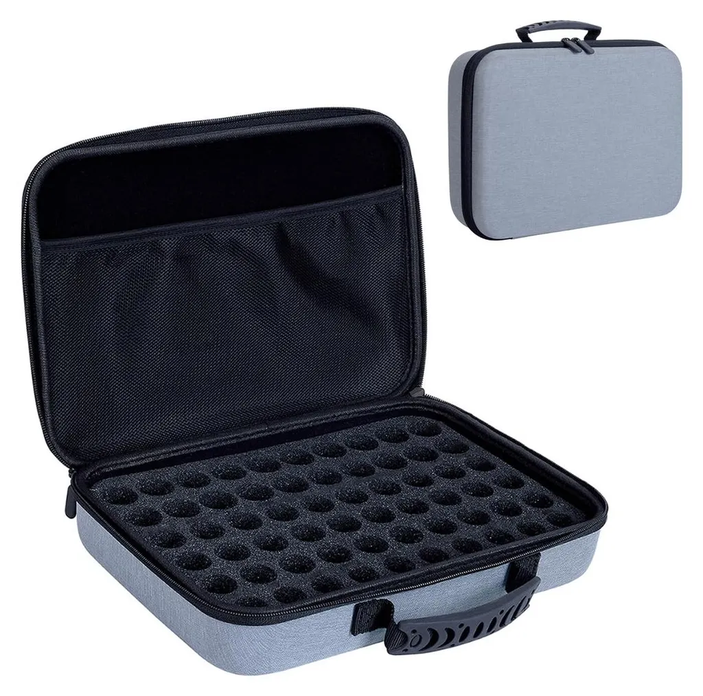 Sacoche de transport huiles essentielles pour voyage, 60 emplacements gris