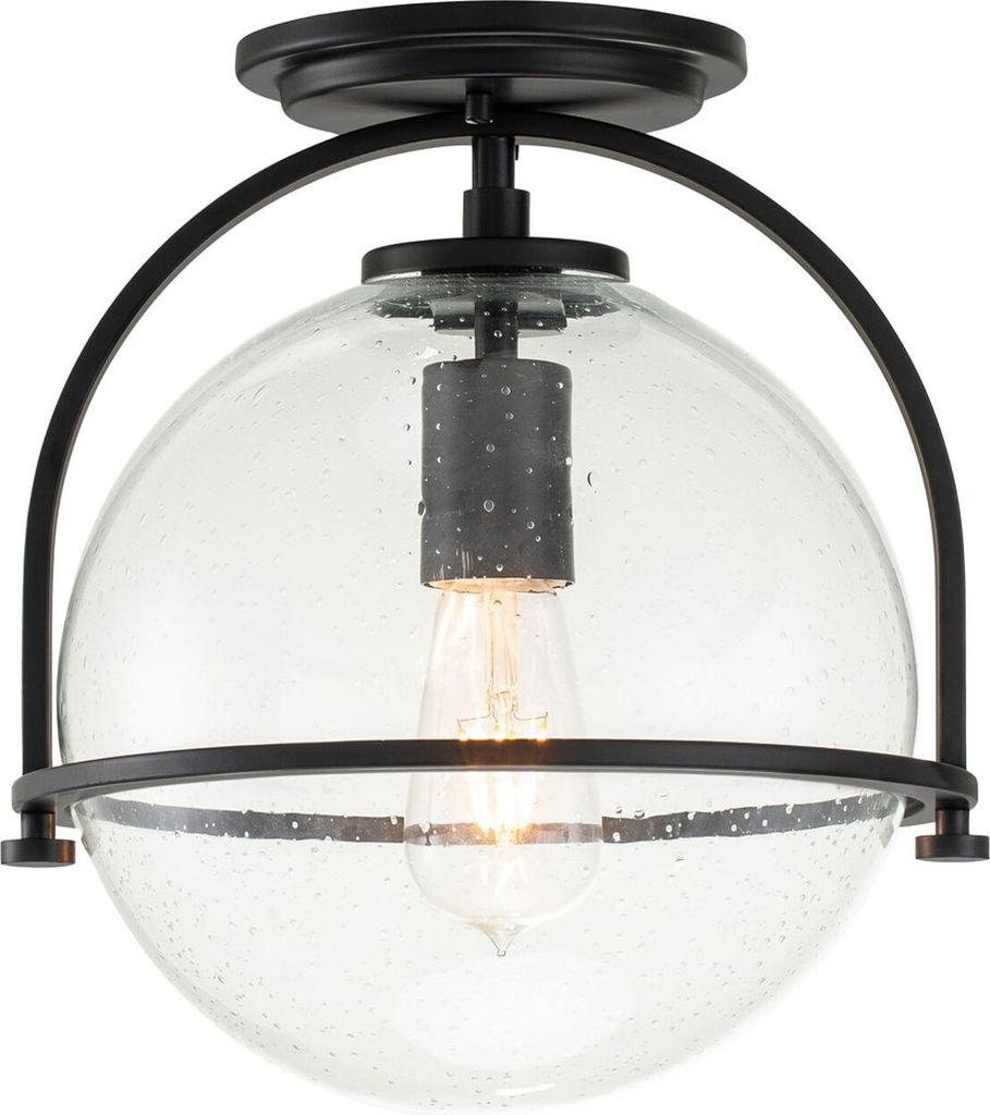 Deckenlampe Glas Metall E27 D: 28,2 cm rund Schwarz Kugelschirm Vintage Deckenleuchte