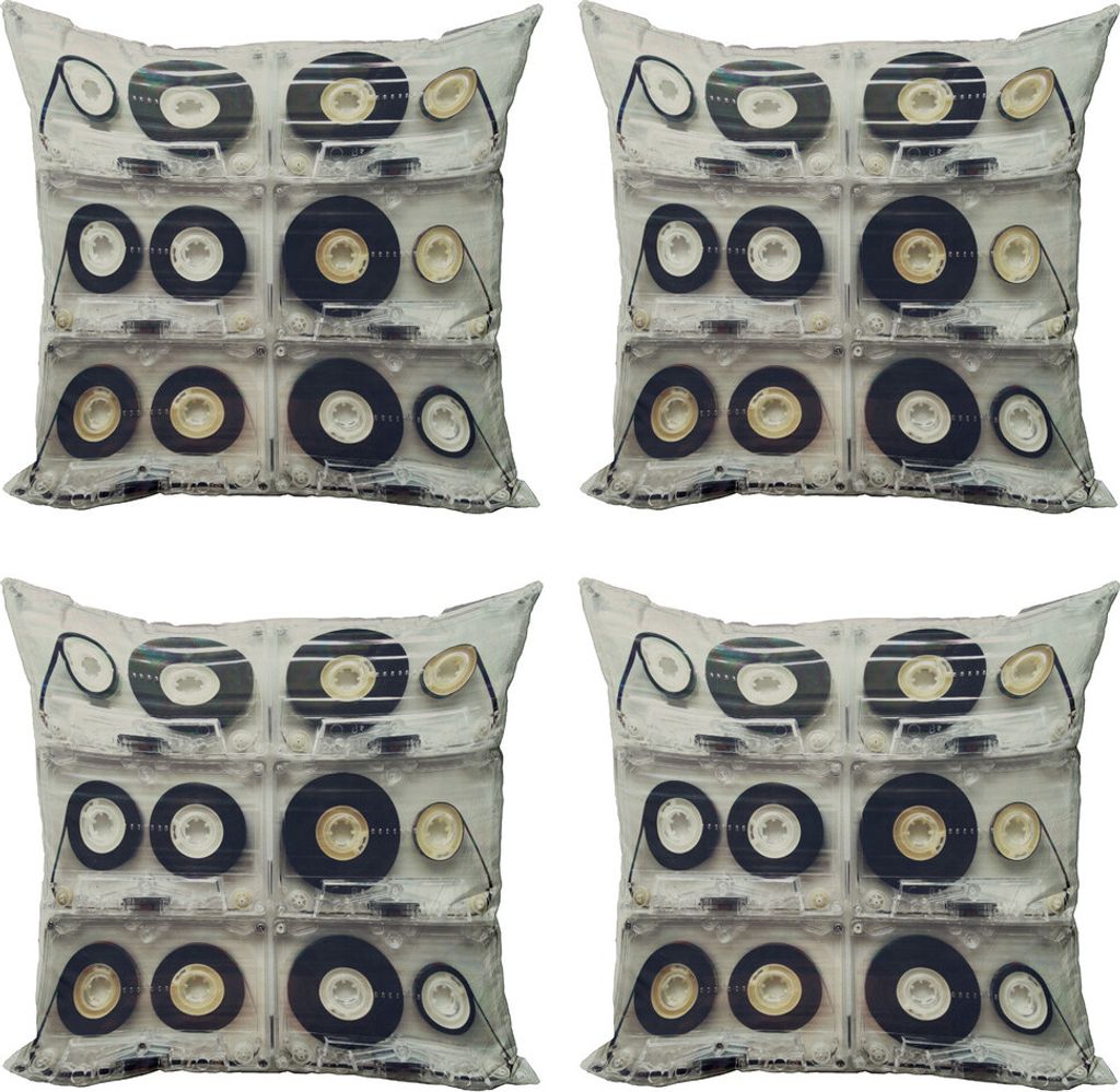 ABAKUHAUS 90s Kissenbezug Set (4 Stück), Retro Vintage-Kassetten, Moderner Doppelseitiger Digitaldruck, 40 cm x 40 cm, Schwarz