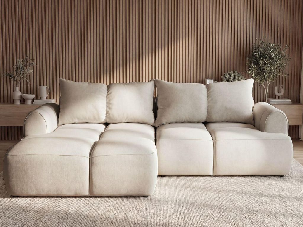 GrainGold Ecksofa L-Form Links Boono - Ecksofa mit Schlaffunktion und Bettkasten - Moderne Ecksofa, Wohnzimmer Ecksofa - Eckcouch Beige (Komodo 11)