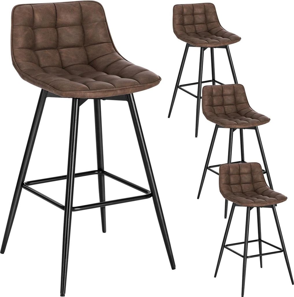 Barhocker - 4er-Set - Sitzhöhe 64 cm, Samt, Metallgestell, Fußstütze, Verstellbare Füße, Tragkraft 120 kg - Braun
