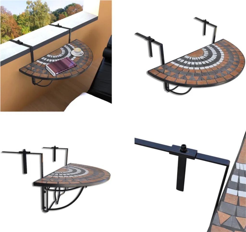 vidaXL Tavolo sospeso da balcone in mosaico di terracotta e bianco - Tavolo da balcone - Tavoli da balcone - Tavolino - Tavoli laterali