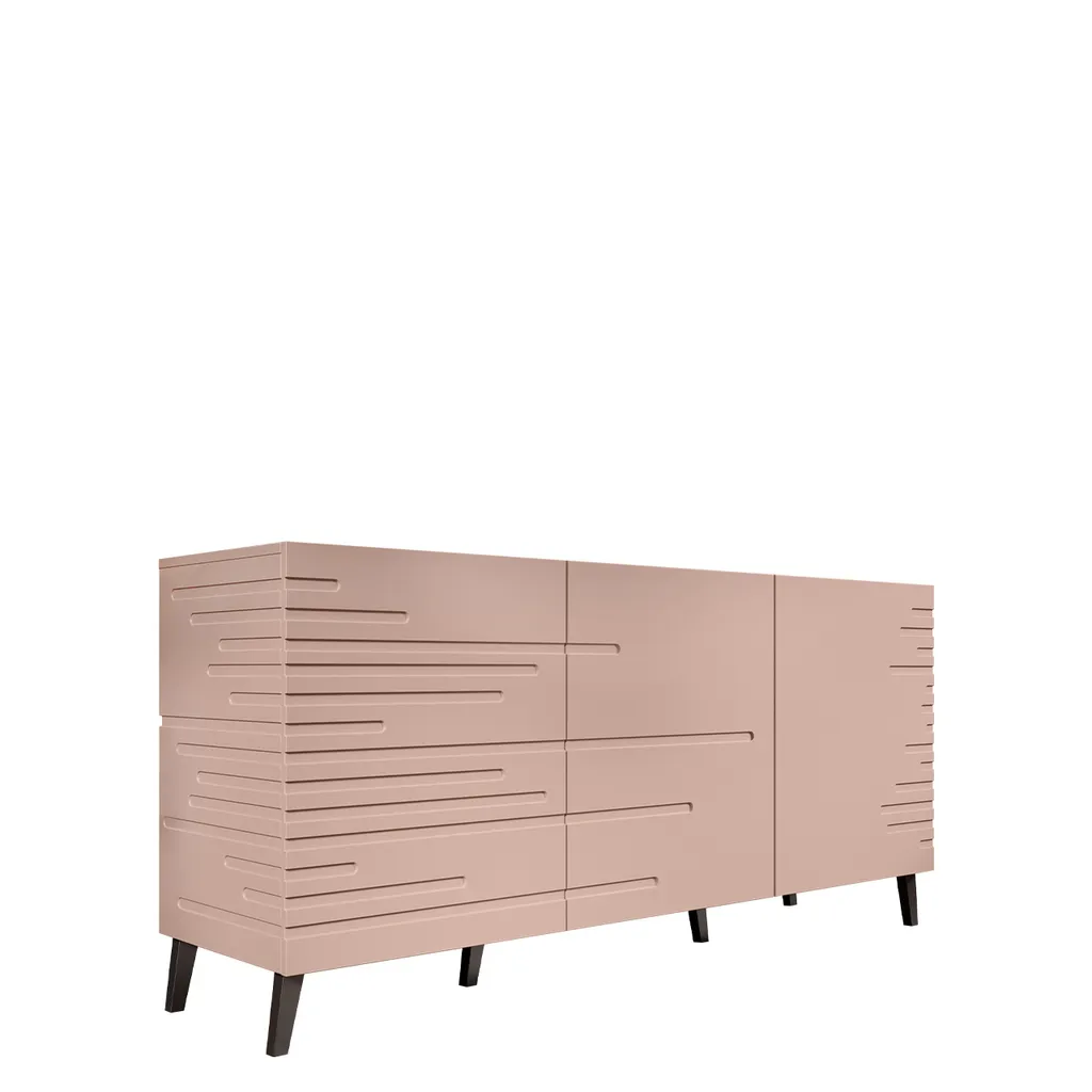 Commode Rose Nova 3D avec Façades Rainurées - Buffet Design 3 Portes 154cm