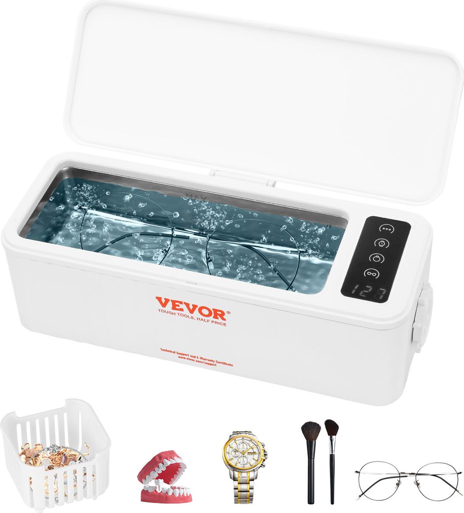 VEVOR Ultraschallreiniger Ultraschall Edelstahl-Reinigungsgerät 15-20 W, 470 mL Ultraschallreinigungsgerät mit Digitaler Anzeige, Weiß Vier Verf...