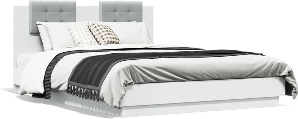 Design Bettgestell mit Kopfteil Weiß 140x200 cm Holzwerkstoff, Klassische Betten 2024 Neu