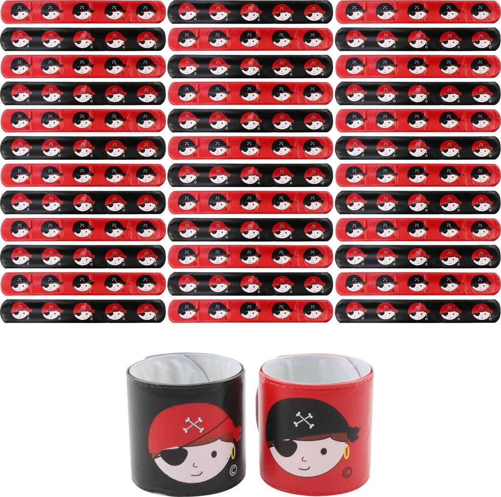 com-four 36x Schnapparmband Pirat - Mitgebsel für 36 Kinder - Giveaways beim Kindergeburtstag - Klackarmband - Goodies und Gastgeschenke für Pi...