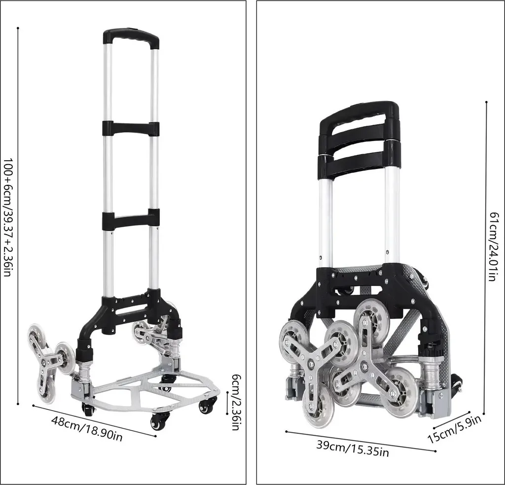 Diable de transport extensible 70 kg avec roues spéciales escaliers