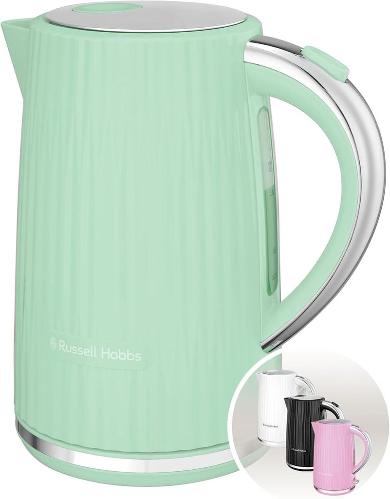 Russell Hobbs Wasserkocher Eden Pistazie 1,7L, Edelstahlakzente, herausnehmbarer Kalkfilter, Knopfdruck-Deckelöffnung, Wasserstandsanzeige, BPA-frei