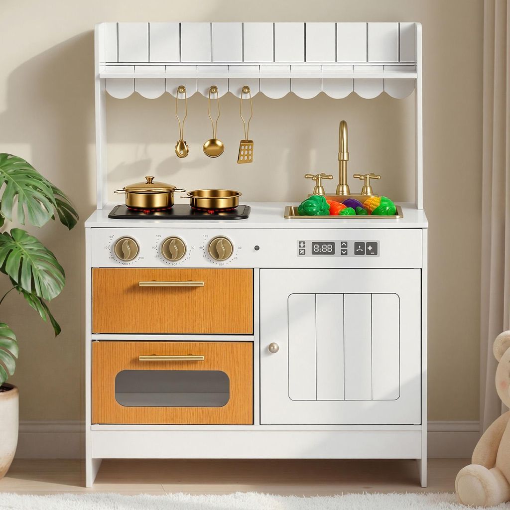 VEVOR Spielküche für Kinder, Realistische Kinderküche aus Holz mit Licht & Sound, Holzküche mit Herd Backofen Spüle Mikrowelle Schrank, Küche...