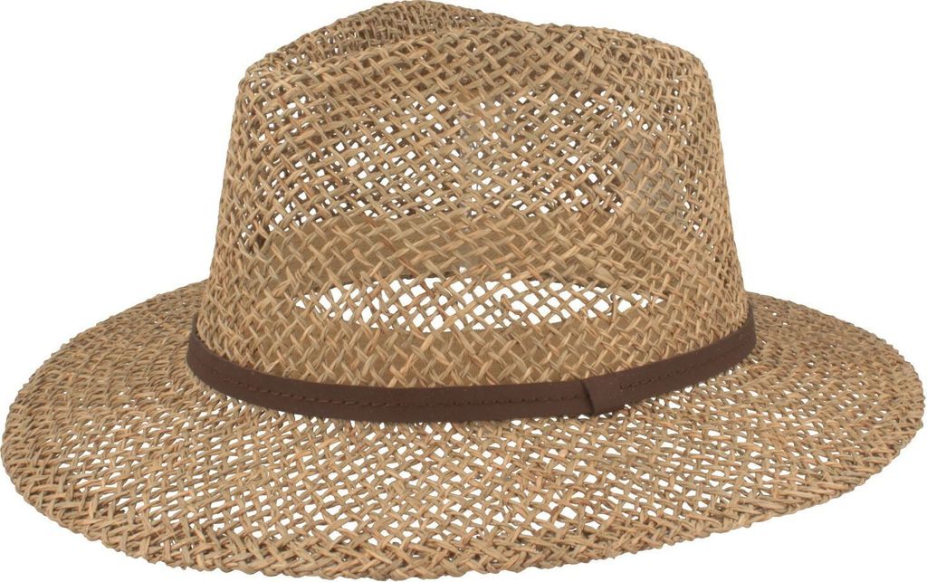 Luftiger Seegras-Strohhut mit Kunst-Ledergarnitur in beige