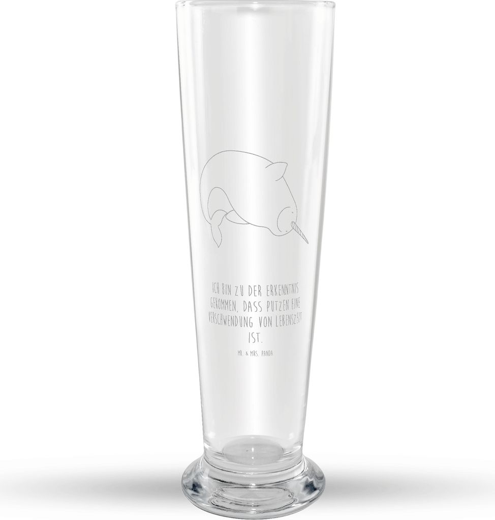 Mr. & Mrs. Panda Bierglas Narwal - Transparent - Geschenk, Kinderzimmer, Junggesellin, Weizen Glas, Wal, Weizenbier, Weißbierglas, Meer, Mr Mrs We...