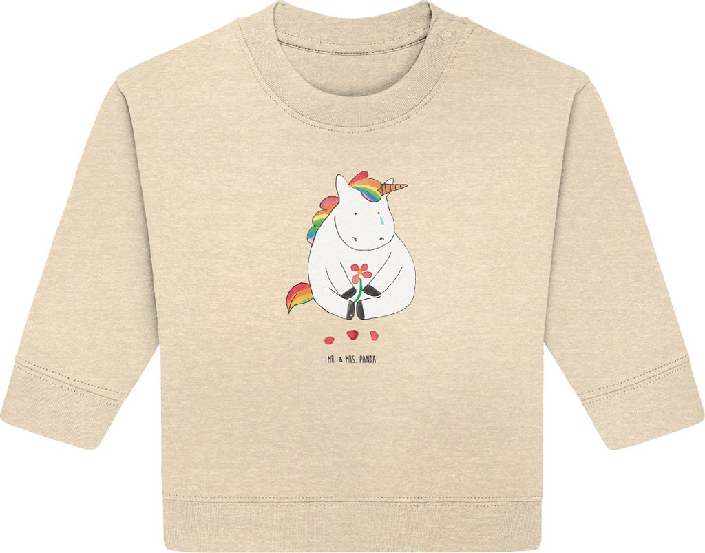 Mr. & Mrs. Panda Organic Baby Pullover Einhorn Traurig 6. - 12. Monat - Natural Raw - Geschenk, Bullover, Trauer, Glitzer, Blume, Einhörner, Unico...