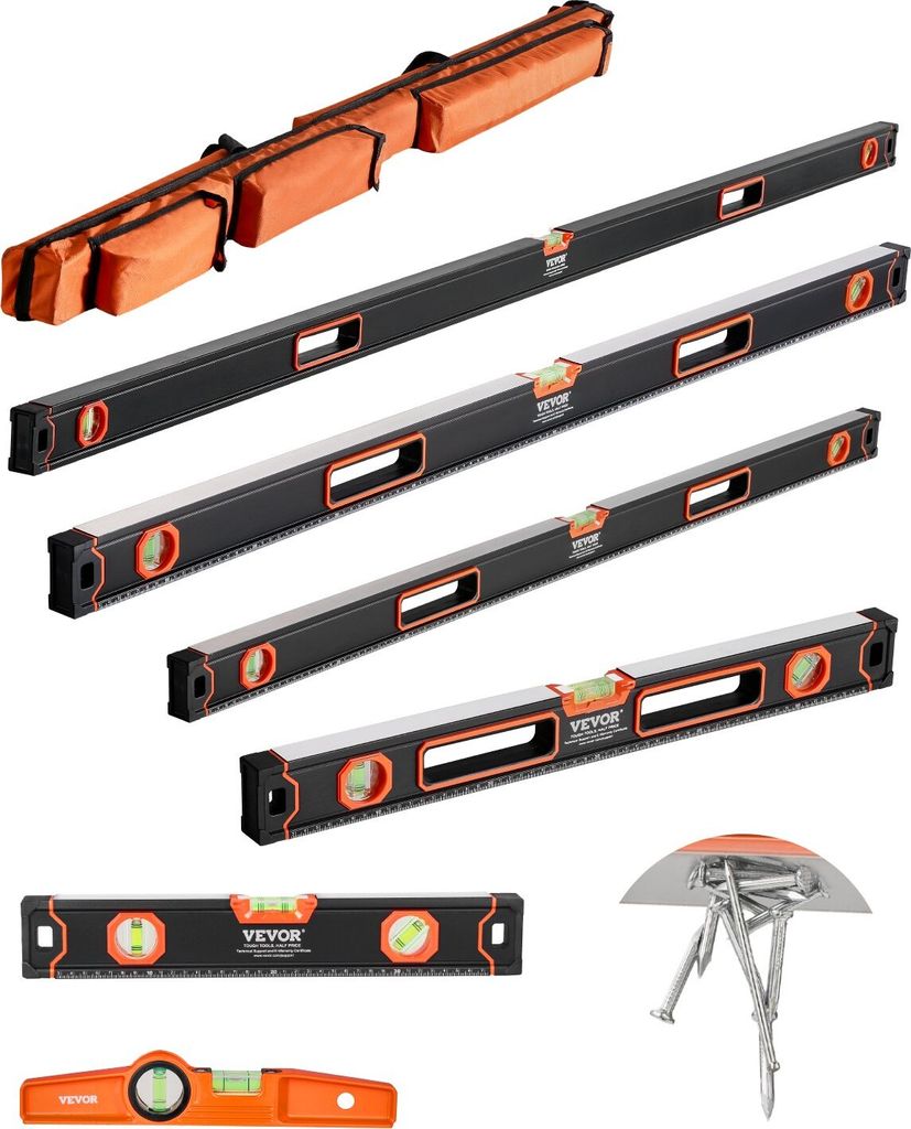 6 Stk. Wasserwaagen-Set Messwerkzeug mit Libellen 200/120/80/60/40/25cm