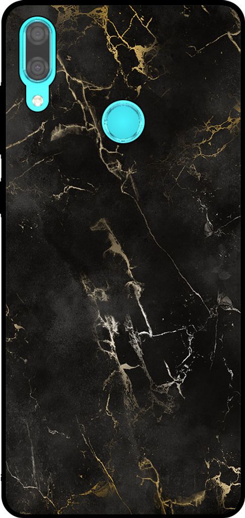 Smartphonica Phone Case Fit für Huawei Y7 (2019) mit Marmor-Druck - TPU zurück Abdeckung Fall schwarz Marmor-Design - Schwarz
