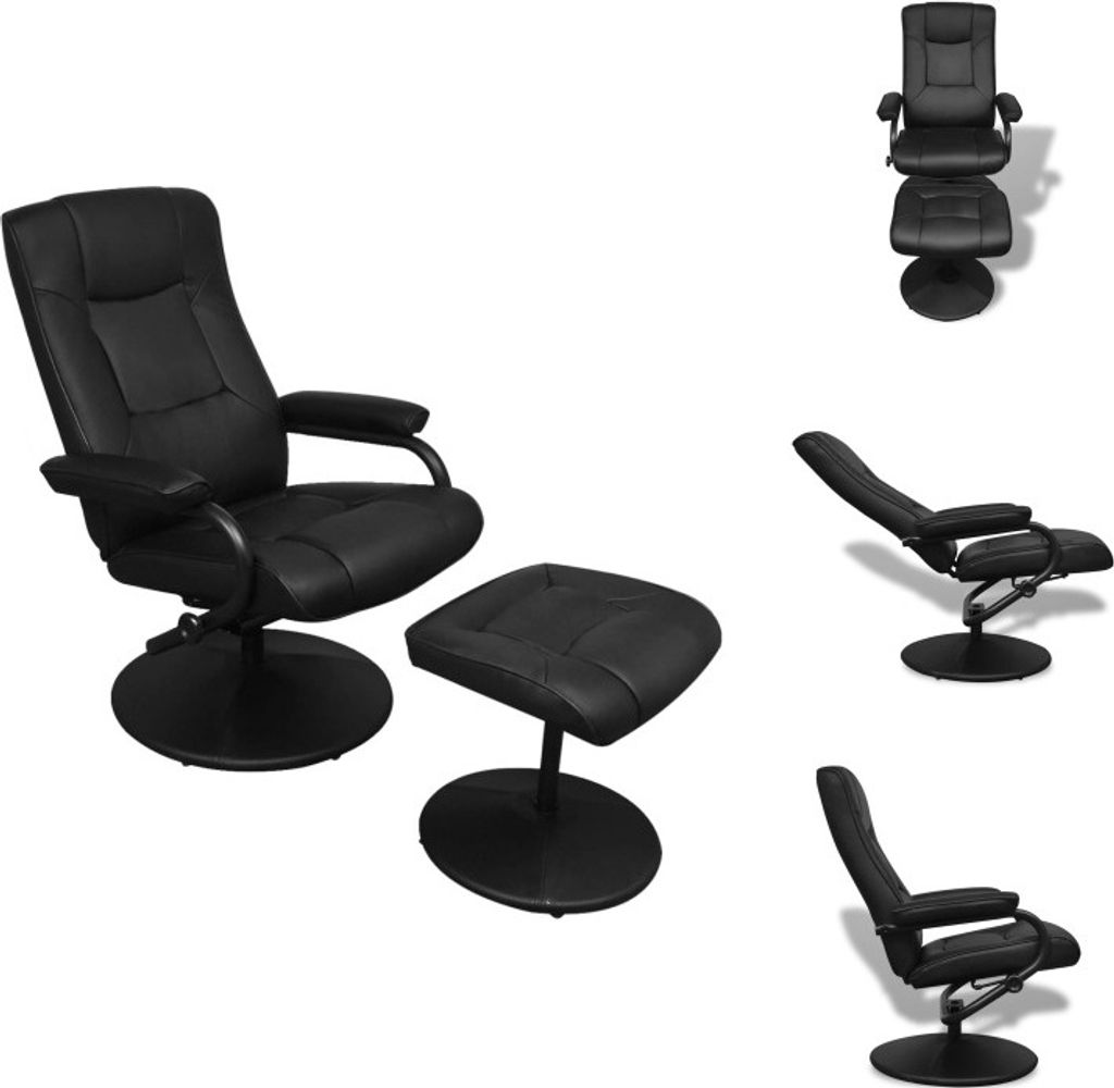 vidaXL TV-Sessel mit Fußhocker Schwarz Kunstleder - Sessel
