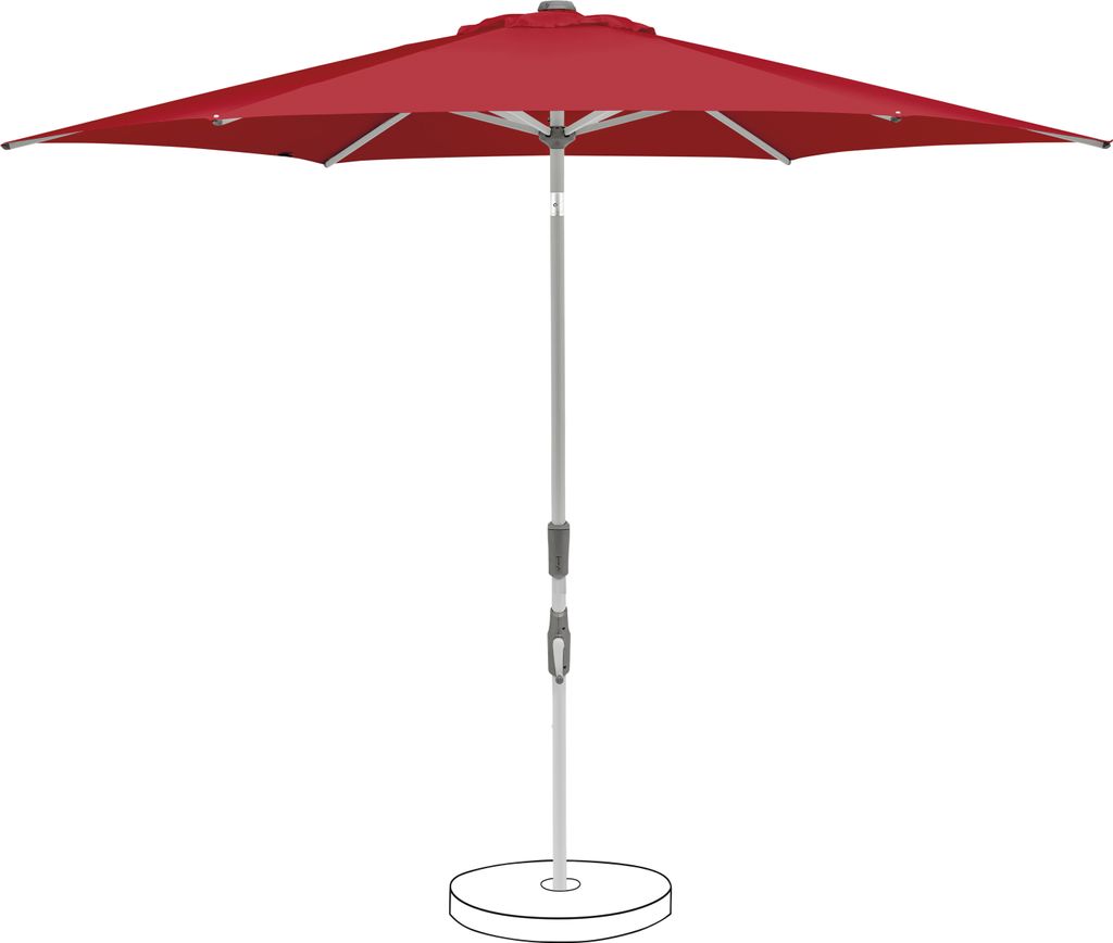A red patio umbrella on a white background.