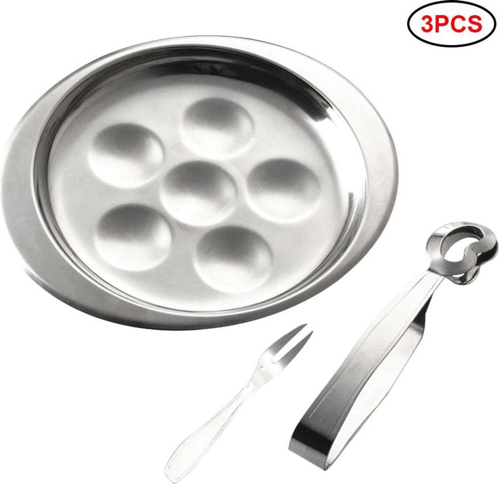 Edelstahl-Schneckenteller-Set, 6-teilig, mit Zange und Gabel