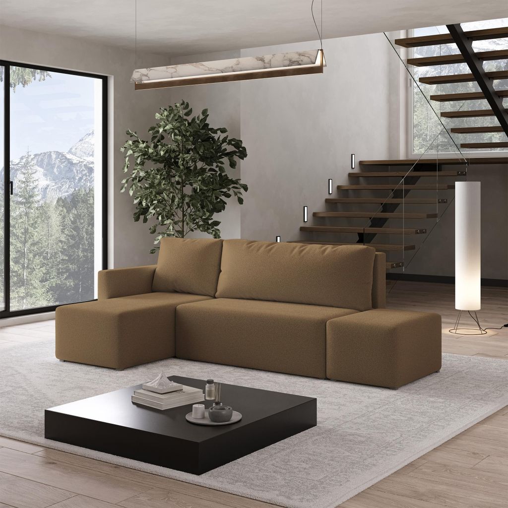 Masseno Ecksofa VELOTTI L-S mit Schlaffunktion L-Form, Sofa mit Bettkasten, Wohnzimmersofa, Couch, Soffa, Bettsofa, Couchgarnitur- Orange, QUELLE 17