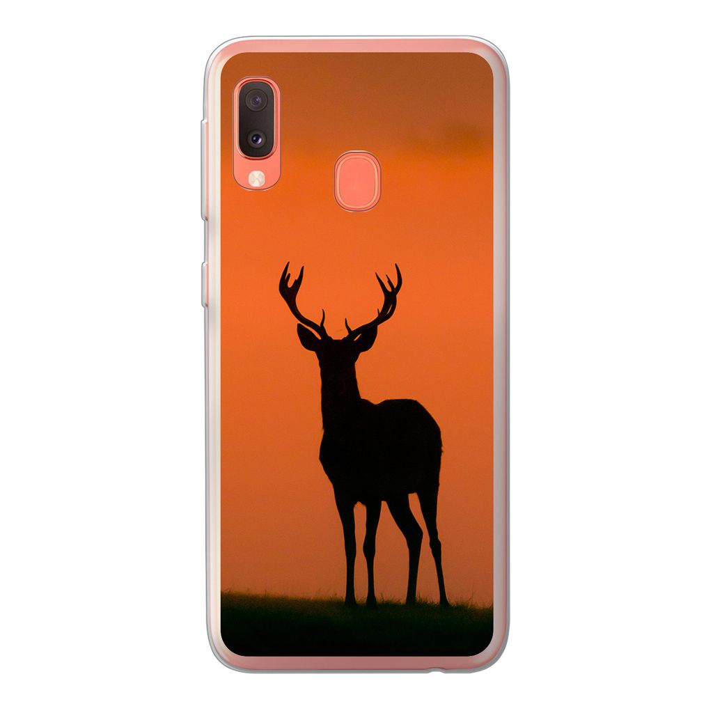 MuchoWow Handyhülle Schutzhülle Hülle für Samsung Galaxy A20e Hirsch - Scherenschnitt - Nebel Silikon Softcase Handy Hülle - Abdeckung