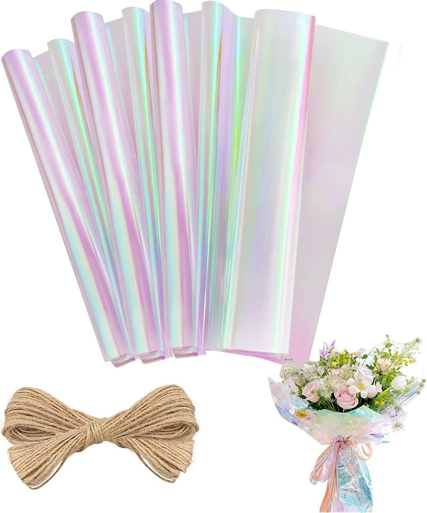 Geschenkverpackung - Cellophanpapier - Regenbogenblumen - Iridescent Film Papier - Verpackungspapier - Packung mit 10 (50 x 60 cm)