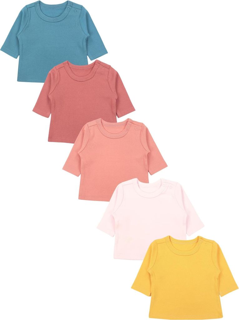 TupTam Baby Mädchen Langarmshirt Gestreift 5er Set, Farbe: Braun_Pink_Blau_Gelb, Größe: 86