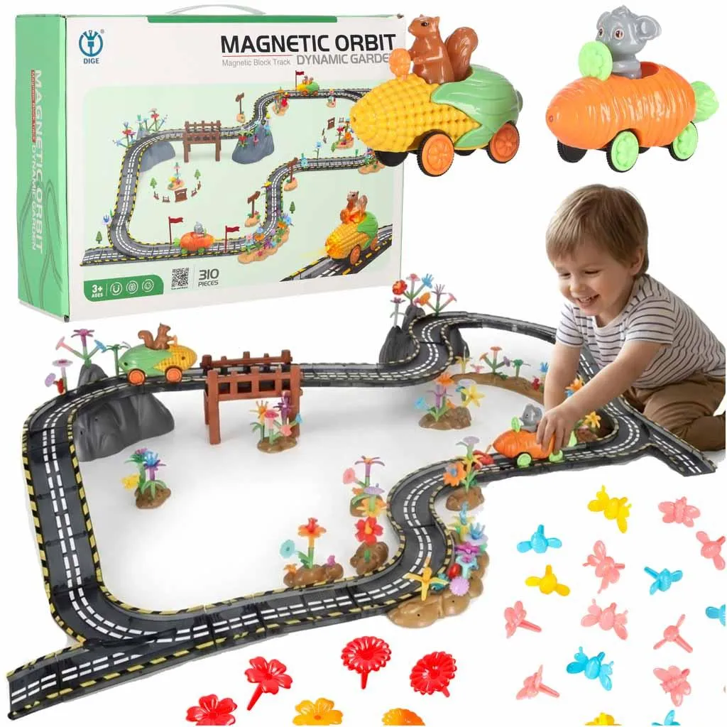 Circuit magnétique 310 pièces avec voitures lumineuses et rails flexibles