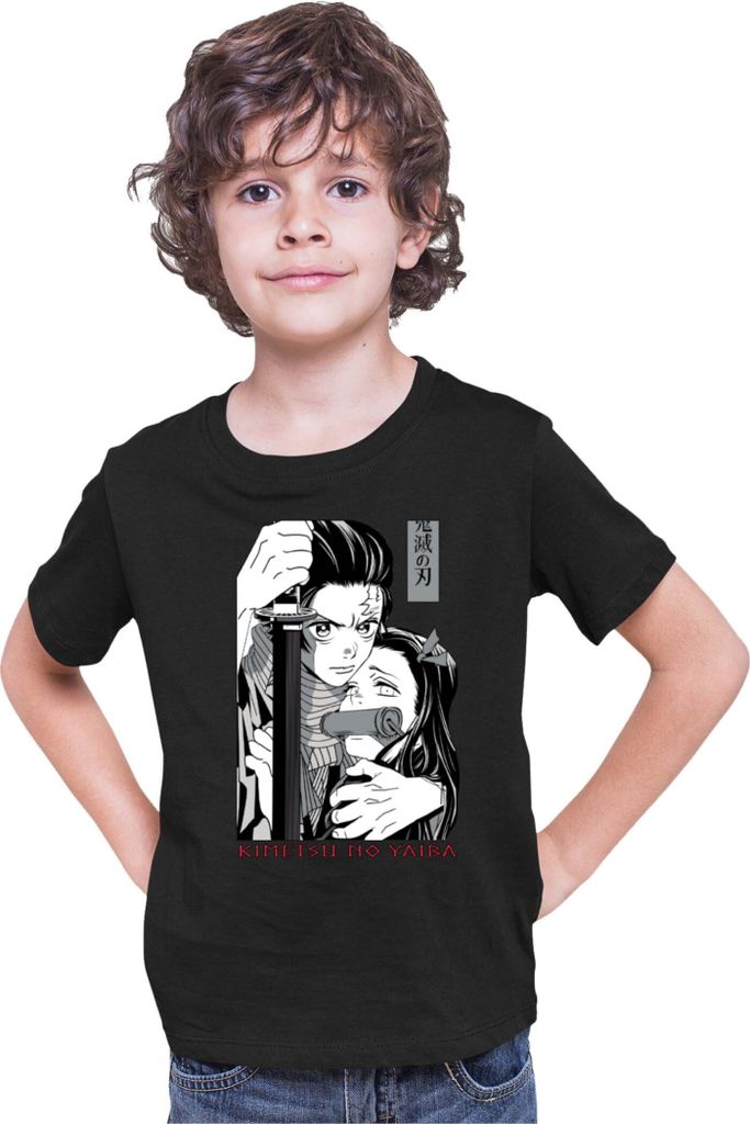 Kinder T-Shirt Demon Anime Slayer Kimetsu No Yaiba Tanjiro Nezuko Kamado 003, 12-13 Jahr - 152 / Schwarz