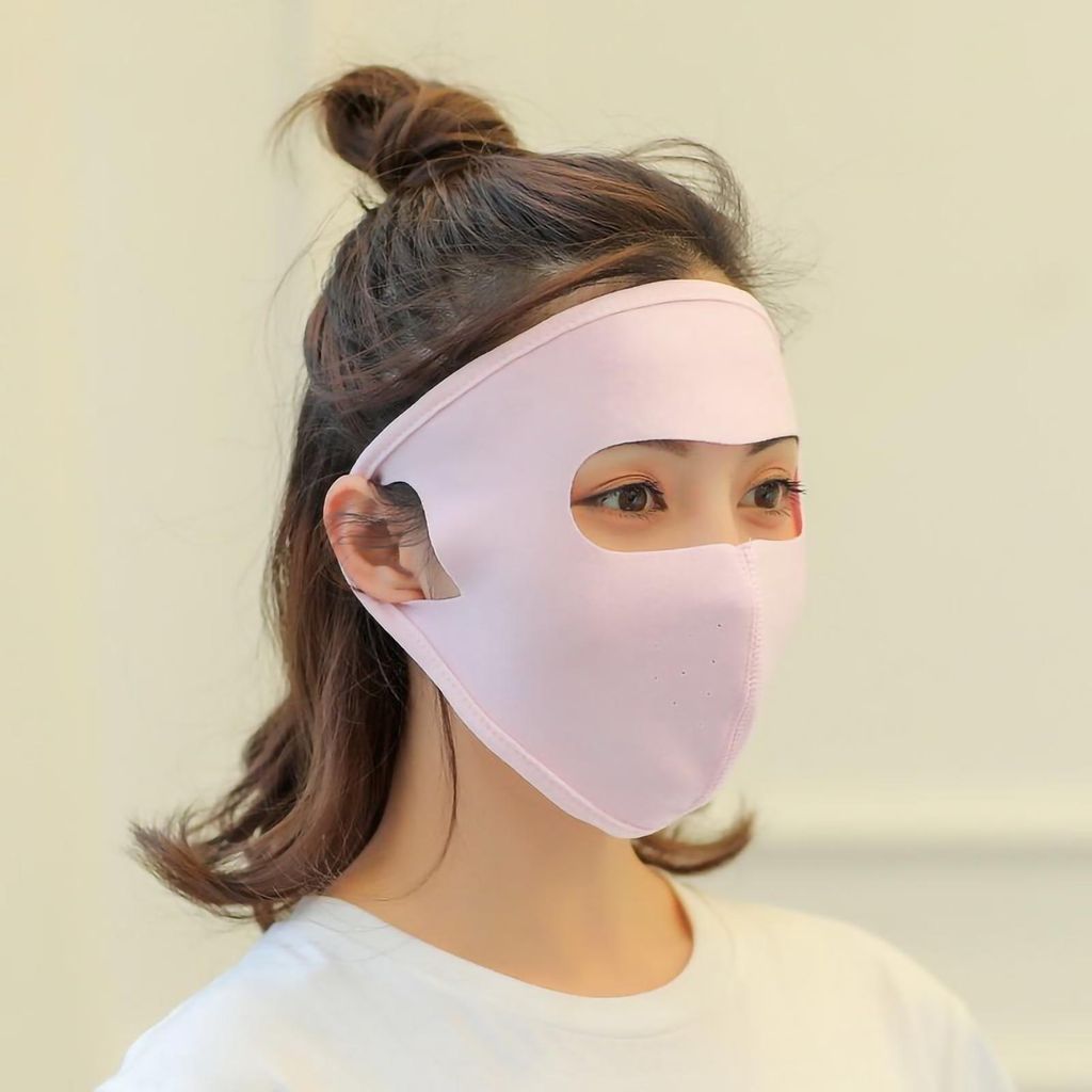 Sonnenschutzmaske aus Eisseide, Baumwolle, atmungsaktiv, bequem, leicht, 360-Grad-Vollgesichts-Rosa