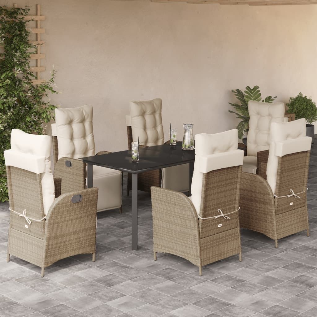Maison Exclusive - 7-tlg. Garten-Essgruppe mit Kissen Beige Poly Rattan