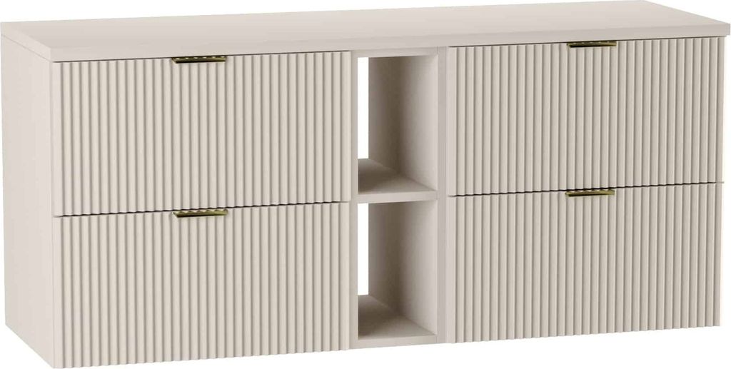 WENA Skříňka pod umyvadlo 140 cm, žebrovaná čela, kovové Obrázek produktu 