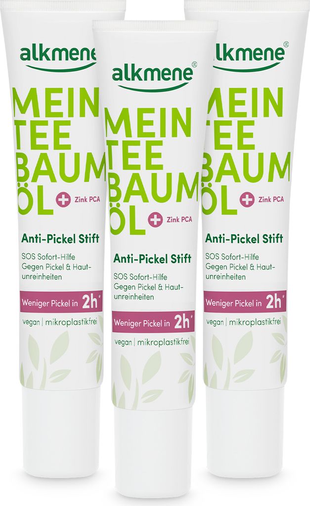 alkmene Mein Teebaumöl Anti Pickel Stift 3x 15 ml weniger Pickel in 2h - Soforthilfe gegen Pickel & Hautunreinheiten