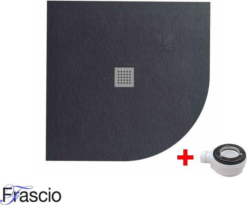 Duschwanne 80X80 cm Halbrund Vulcano Line Slim Schwarz aus Kunstharz und Marmorpulver mit freiem Abfluss - FRASCIO