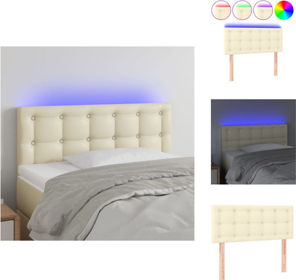 vidaXL LED Kopfteil Creme 90x5x78/88 cm Kunstleder - Kopf- & Fußenden