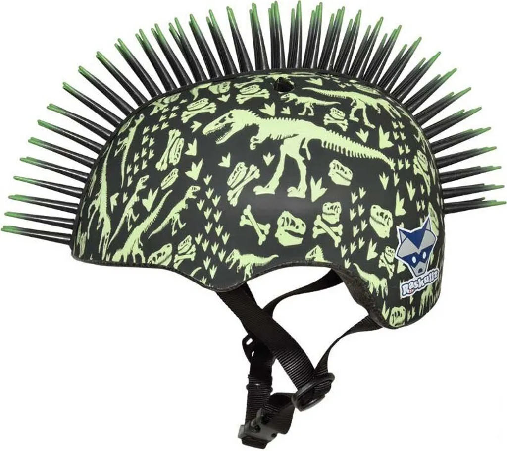 Casque Raskullz T-rex Hawk Vert avec crête 3D souple pour enfant cycliste