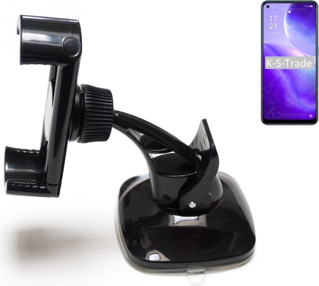 K-S-Trade kompakte Handy-Halterung Windschutzscheibe kompatibel mit Oppo Reno5 Z 5G Armaturenbrett schwarz Autohalterung KFZ Halter Scheiben-Halterung