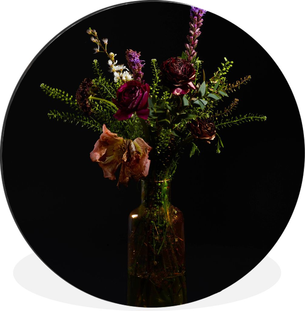 MuchoWow Aluminium Wandkreis Blumen - Farben - Stilleben Ø 90 cm Wanddeko Modern Wohnzimmer - Mauerkreis - Wandbilder - Runde Bild - Bild aus Al...
