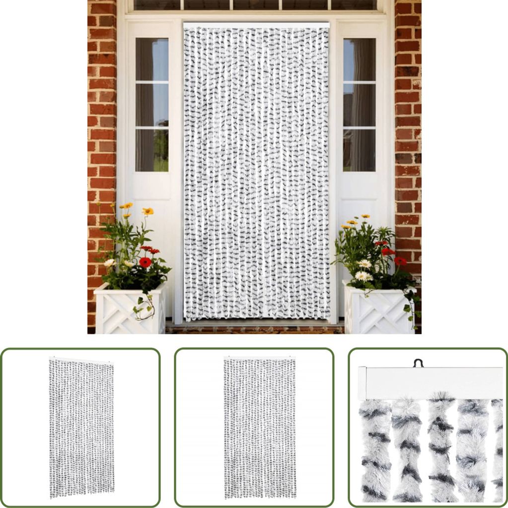 The Living Store Fliegenvorhang Hellgrau und Dunkelgrau 100x230 cm Chenille